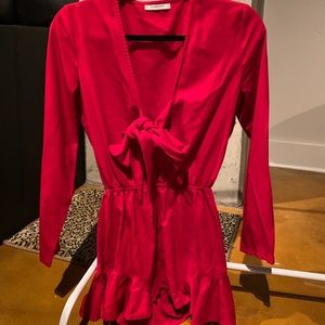 Red front tie romper